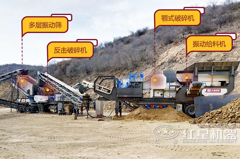 大型移動破碎站生產(chǎn)現(xiàn)場，空間占地小，移動靈活
